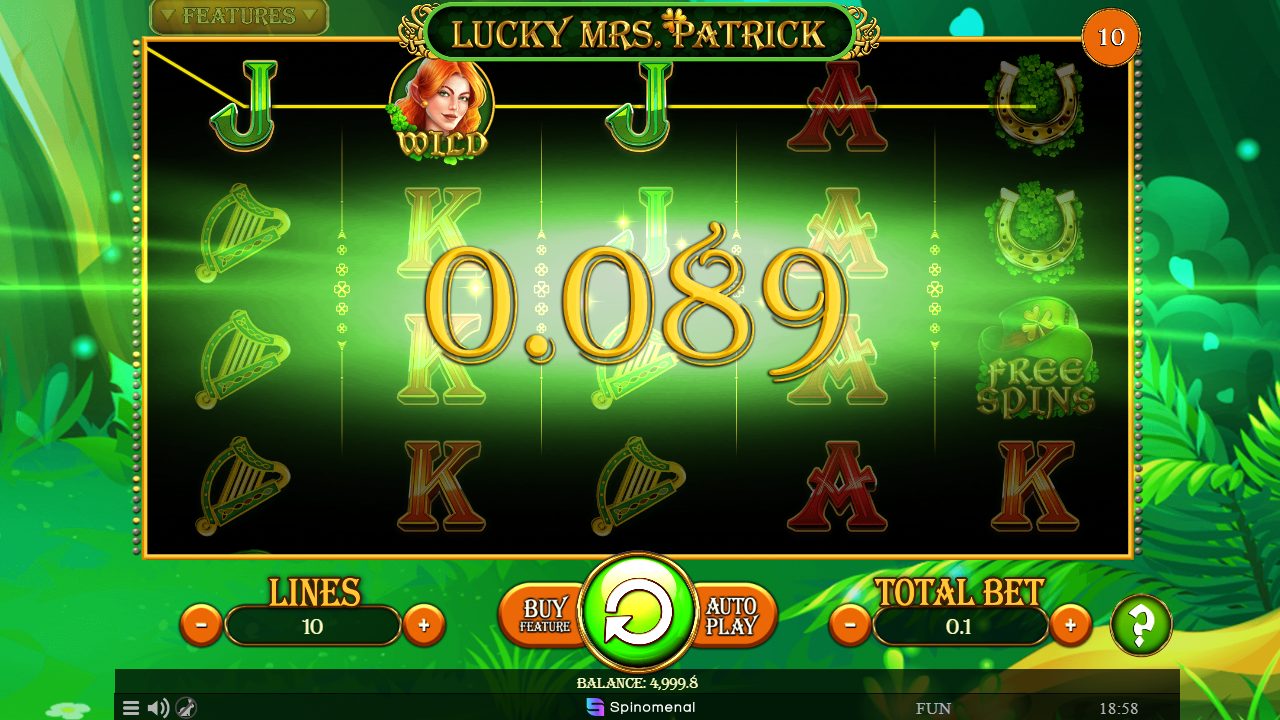 Rouleaux en jeu : deux chapeaux Free Spins déjà posés, à une case du déclenchement, wild Mrs Patrick visible à droite.