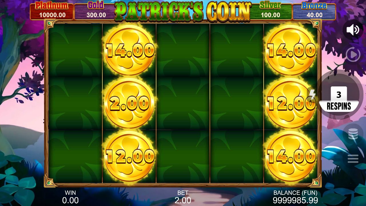 Le Hold and Win en action : « 3 RESPINS » au compteur, des pièces figées à 14,00, 12,00 et 2,00 sur les rouleaux — le cœur battant de l'attraction.