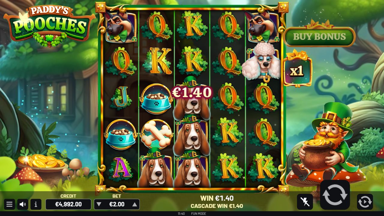 Une cascade en cours : bassets et gamelles s'alignent au centre pour un CASCADE WIN de 1,40 € affiché à la mise de 2,00 €.